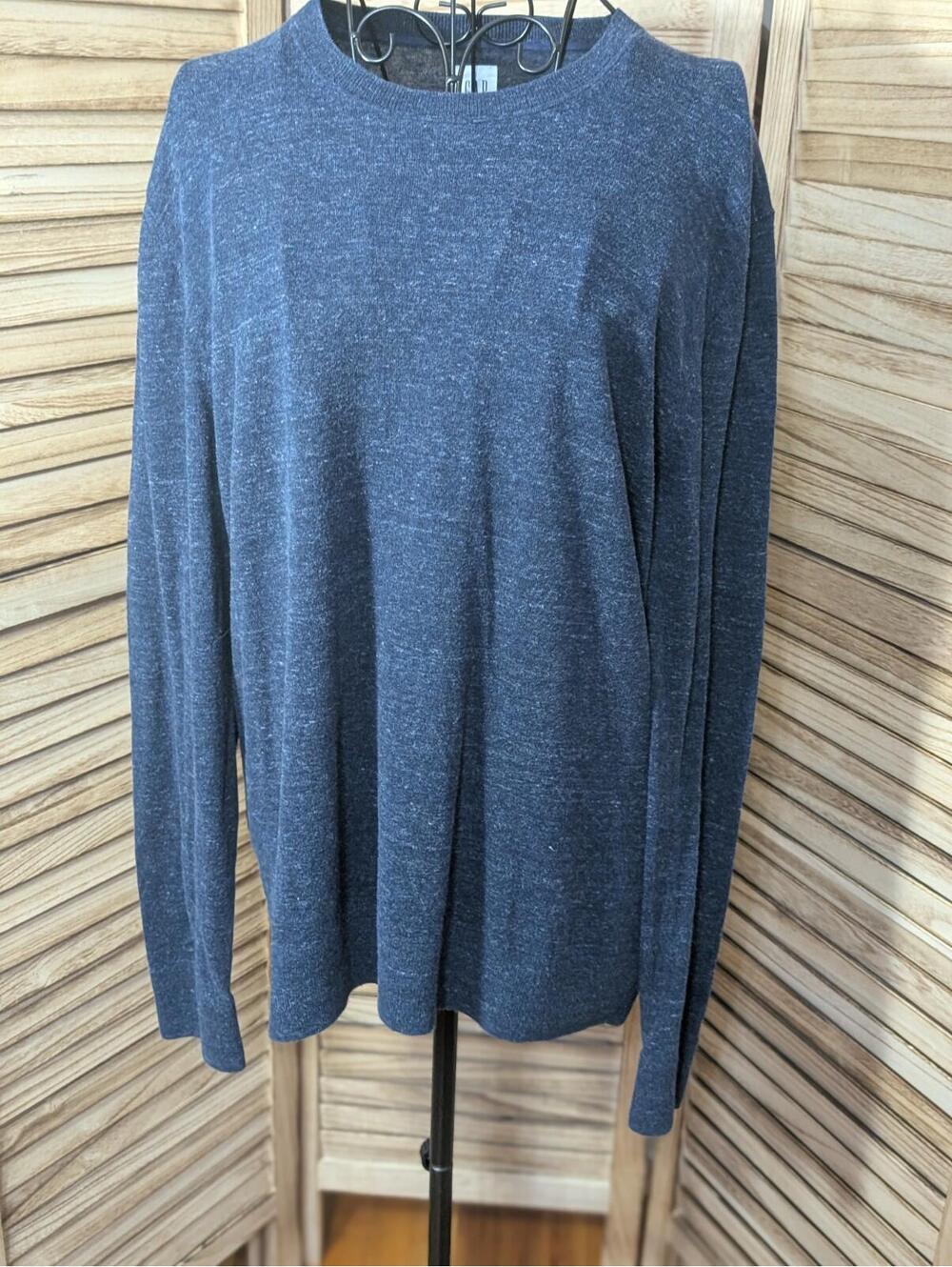 Gap Mens Sweater Large Gray Pullover V Neck Cotton Blend Knit